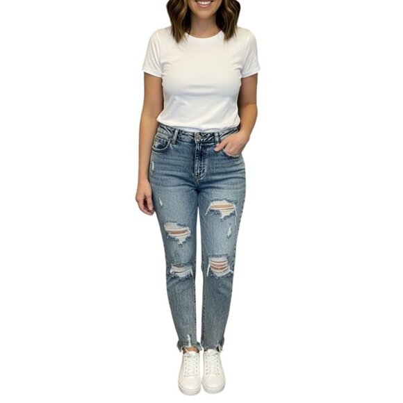 I & M Black Label Distressed High-Waisted Jeans Size 9 - Picture 1 of 10